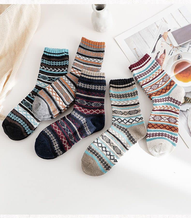 Wool Socks for Women - Winter Warmth, 5 Pairs, One Size