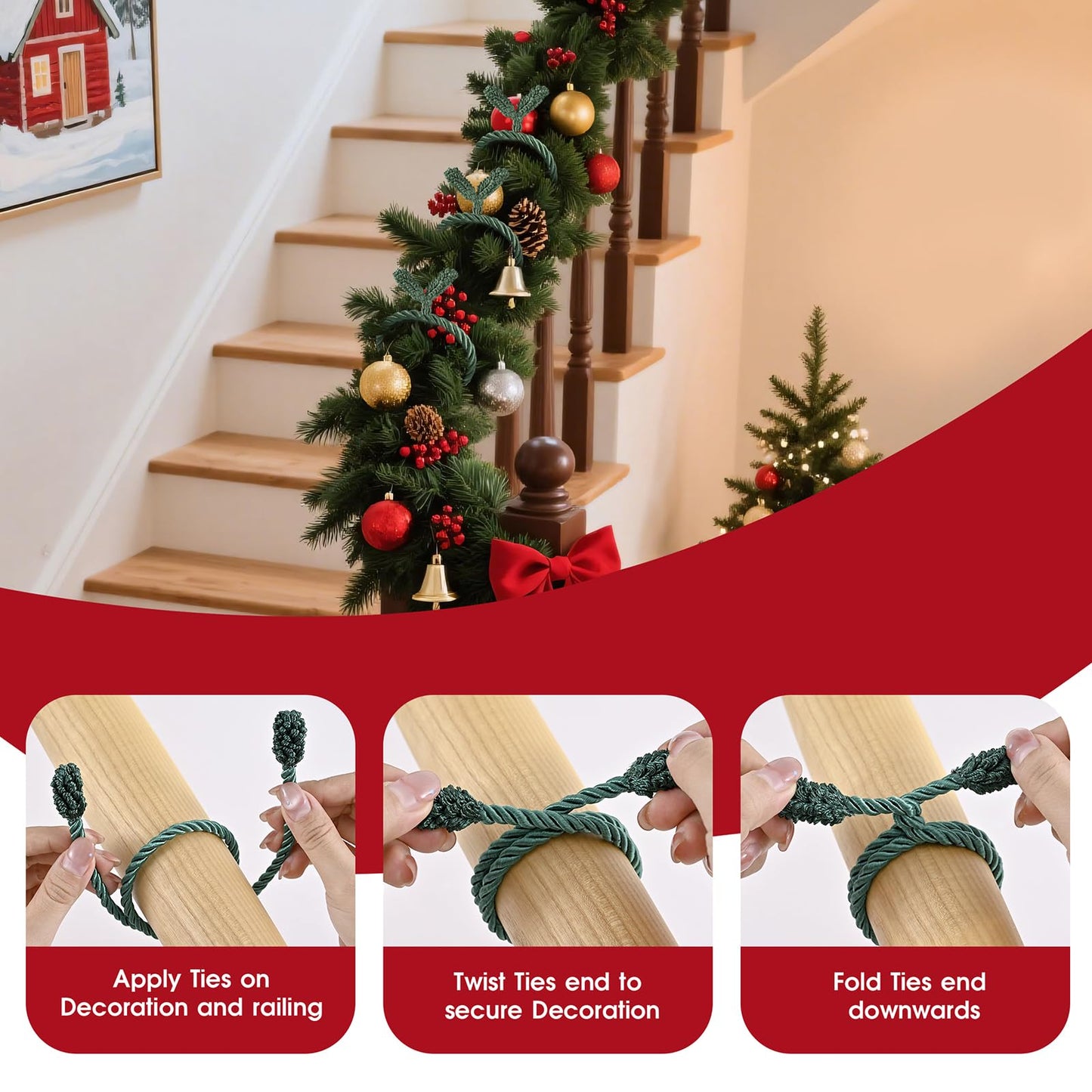 Christmas Garland Ties, 16Pcs 20in Garland Twist Ties for Banister, Reusable and Flexible Decorative Twist Tie for Home Decorations and Holiday Craft Gift Wrapping - Green