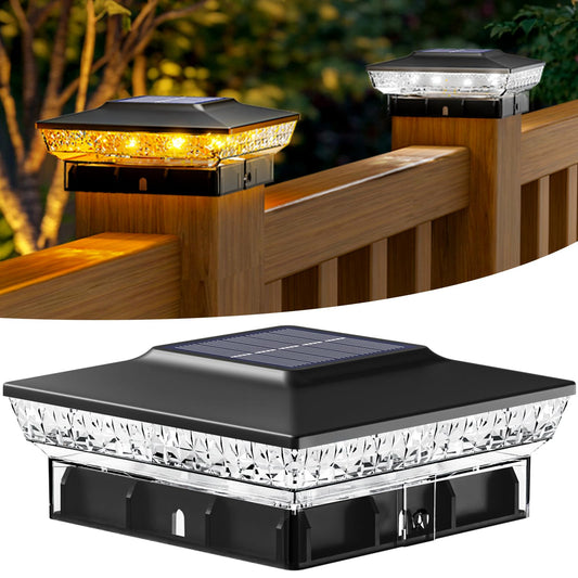 btfarm 4x4 Solar Post Cap Lights Outdoor, 2 Color Modes 16 LED Fence Post Lights Fit 4x4 3.5x3.5 Wooden/Vinyl, Bright Waterproof Solar Powered Deck Lighting Outside for Patio Porch Garden, Black