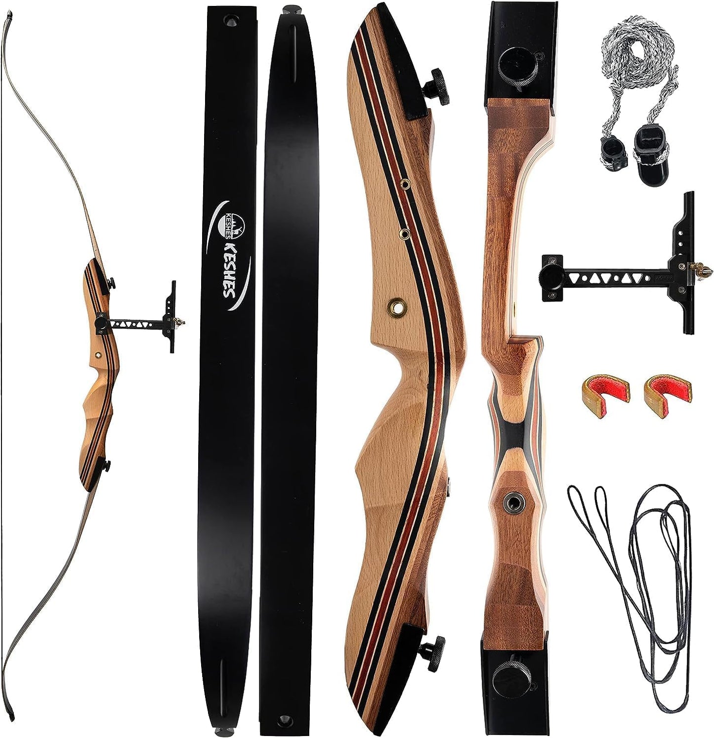 KESHES Takedown Recurve Bow and Arrow Set for Adults & Teens 62" - 15-60lb Draw Weight, Right & Left Handed Bows - Archery Set with Bowstring, Arrow Rest, Stringer Tool, and Bow Sight - 40 Left Hand