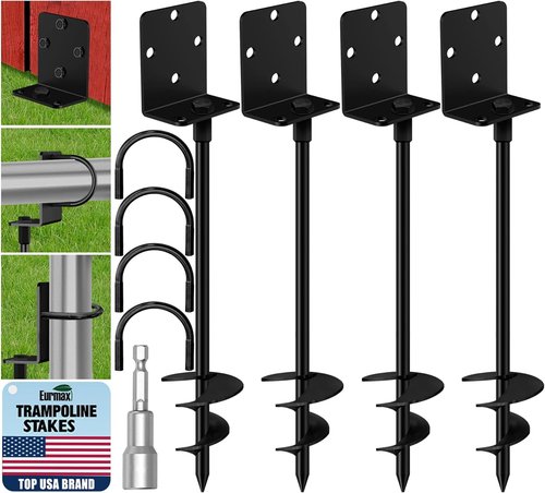 Eurmax USA Heavy-Duty Ground Anchors - Adjustable L-Shaped Tent Stakes for Sheds & Trampolines | Set of 4 (Black)