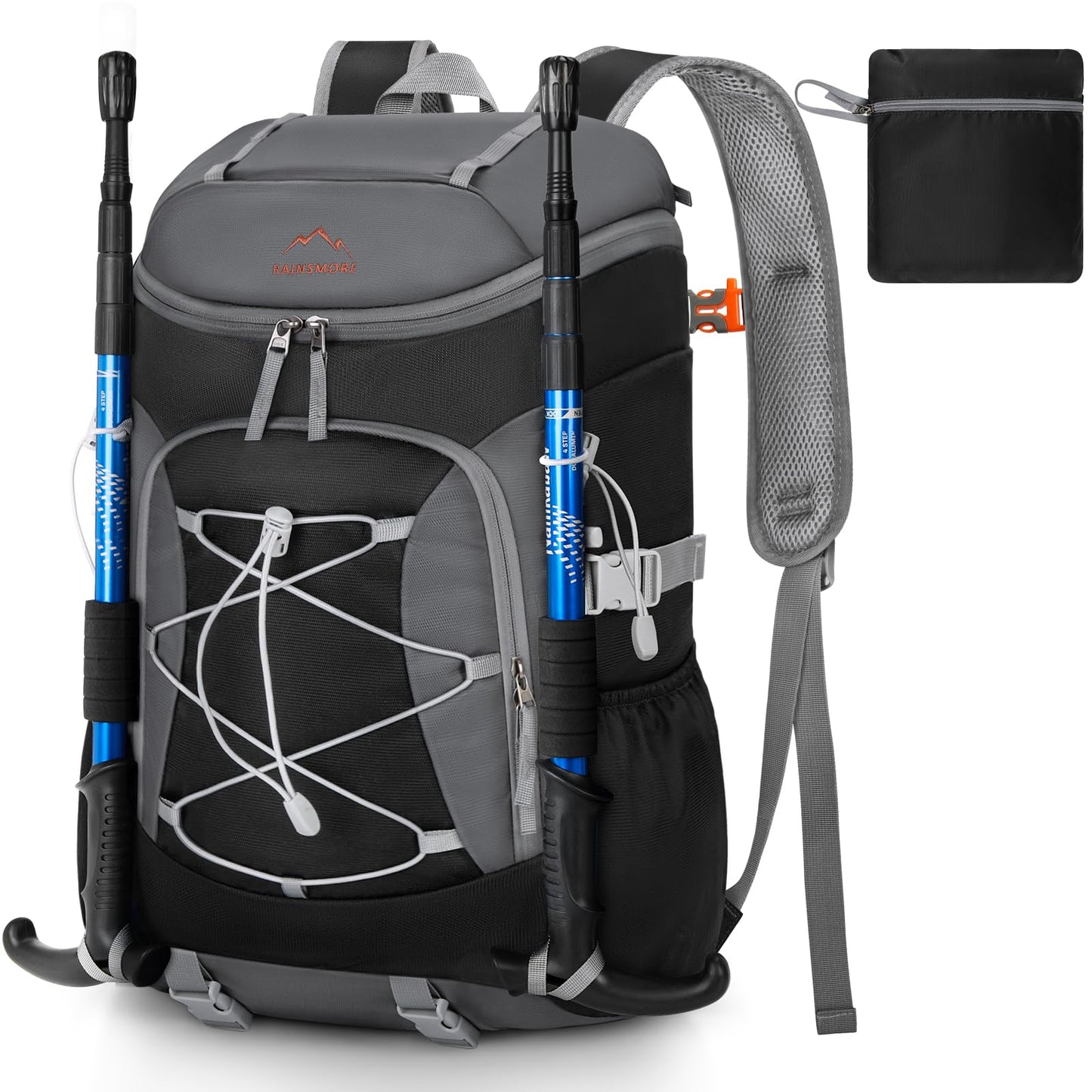 RAINSMORE Foldable Hiking Backpack for Women Men Packable Camping Backpack 40L Waterproof Hiking Daypack Bag Lightweight Collapsible Daypack for Travel Trekking Mountaineering Large Capacity Black