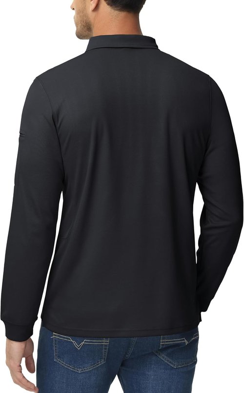 MAGCOMSEN Men's Quick Dry Tactical Polo Shirt - Performance Long Sleeve Pique Jersey Golf Shirt