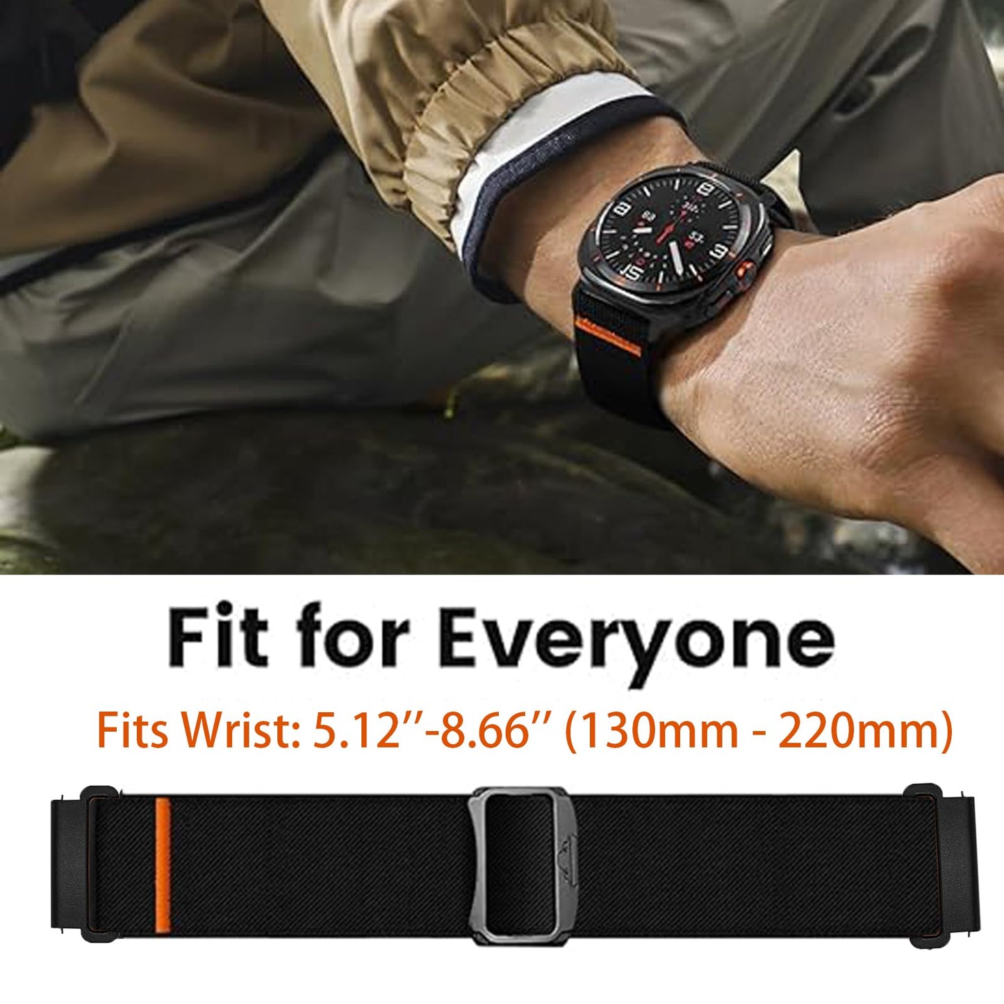 Lamshaw Compatible with Cubitt Viva Pro Smart Watch Band, Rugged Nylon Sports Strap with Woven Loop Design Compatible with Cubitt Viva Pro, Viva, Aura Pro, Aura Smart Watch (Black, 22mm size band)