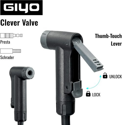 GIYO Bike Floor Pump - Dual Scale Gauge for Road & MTB | One-Handed Operation - 160PSI Steel Barrel