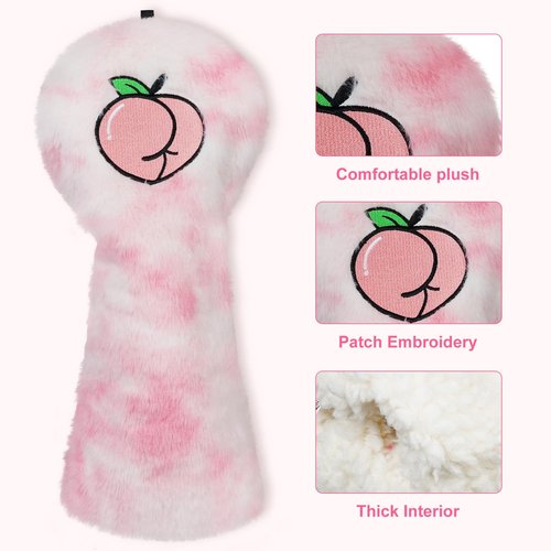 Craftsman Golf Club Cover Peach Pink Driver Headcover Funny Driver Head Cover Tie-Dye Plush Fuzzy Golf Club Cover for Women Golf Gift for Female Golfers