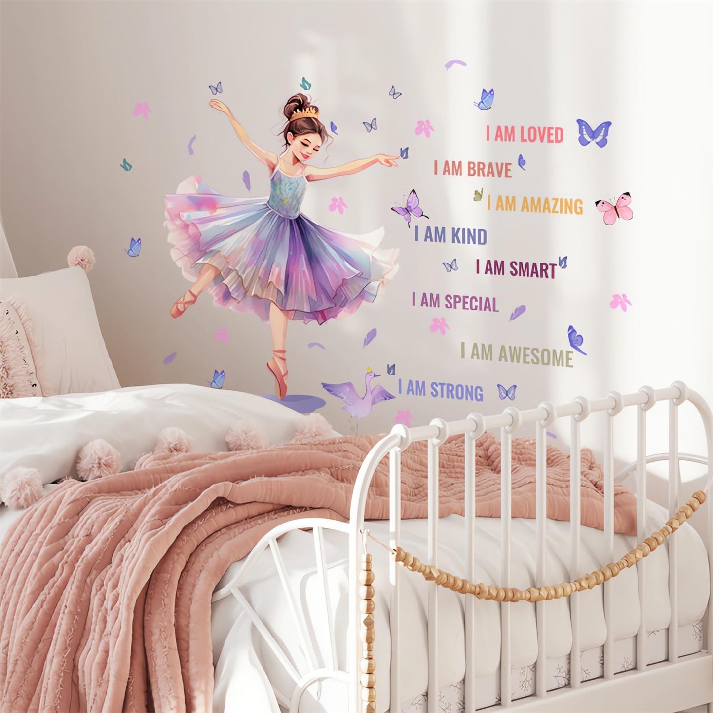 Lovely Dancing Ballet Girl Inspirational Quotes Wall Stickers, sacinora Butterfly Motivational Wall Decals Removable Vinyl Peel and Stick for Teens Girls Kids Nursery Bedroom Children’s Room Art Decor
