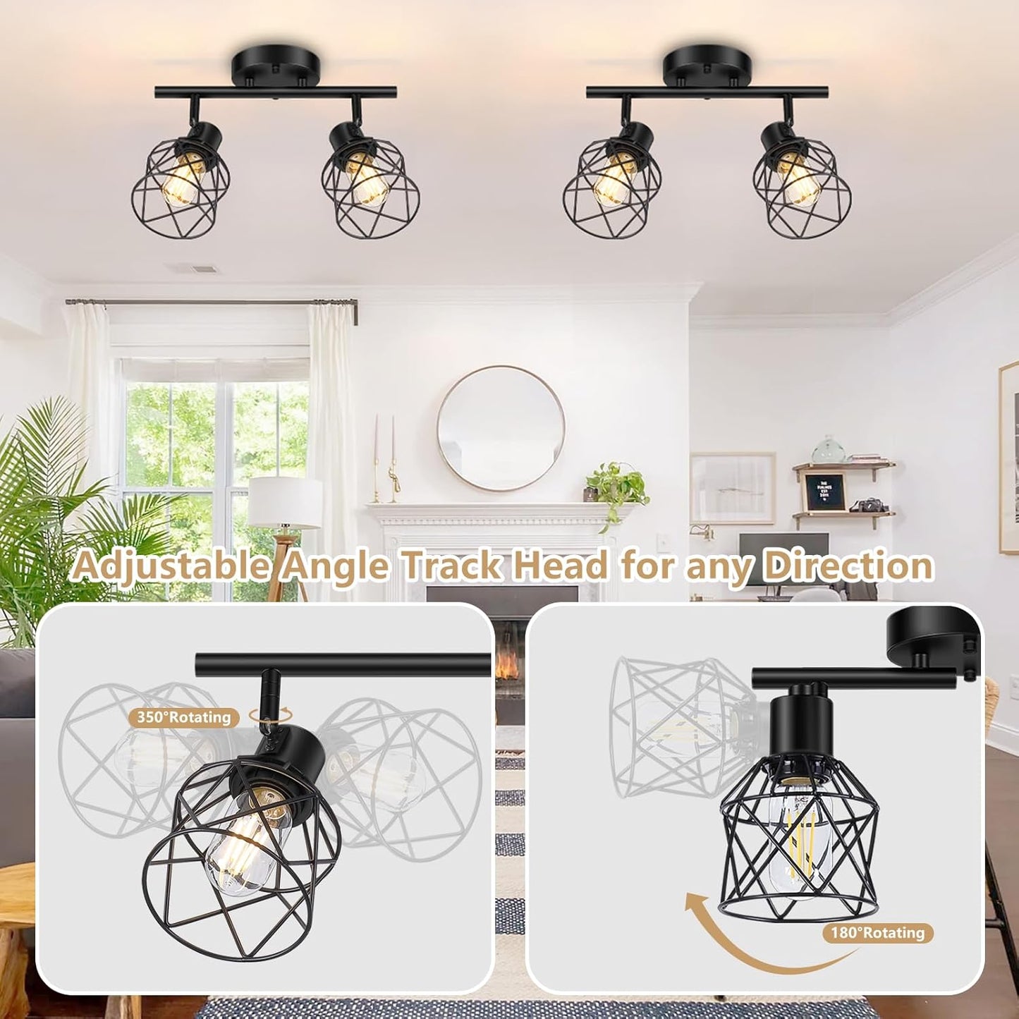 Adjustable 4-Light Semi Flush Mount Ceiling Light with Metal Cage - Farmhouse Style for Dining & Living Rooms