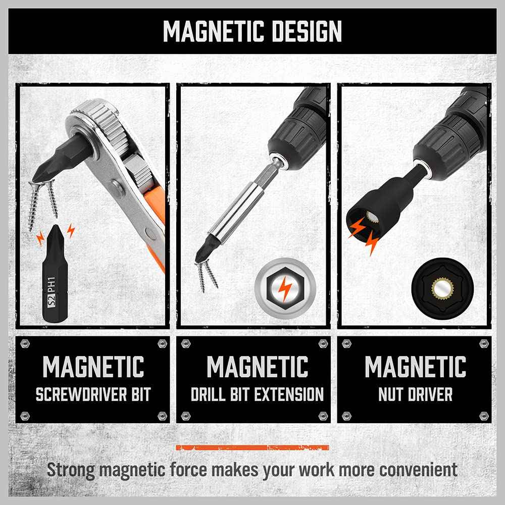 HORUSDY 47Pcs Nut Driver Set SAE and Metric, Impact Magnetic Nut Driver for impact drill, Socket Adapters, Screwdriver Bit Set, Cr-V Steel 1/4" Hex Shank Quick Change,with Storage Case