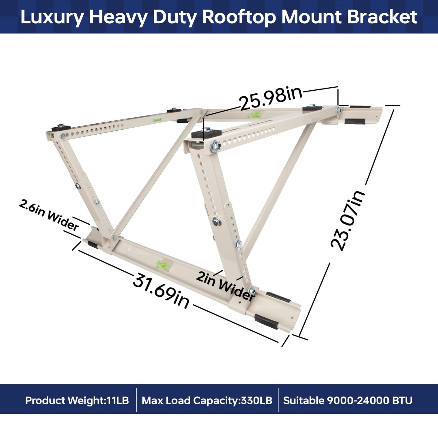 WeCooper Rooftop Mini Split Mounting Bracket 9000to24000BTU,Heavy Duty Adjustable Roof Bracket More Stability&Level for Ductless Minisplit AC Condenser Unit&Heat Pump,Support to 335LB Off White