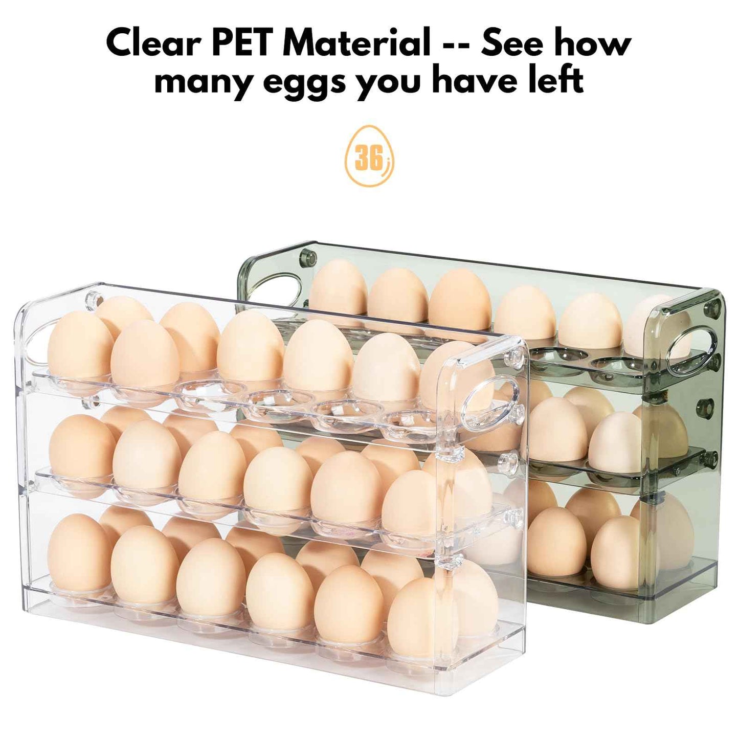 XCX Egg Holder for 36 Eggs, Egg Storage for Refrigerator, PET Egg Container for Kitchen Countertop, Egg Dispenser, Egg Tray, Clear