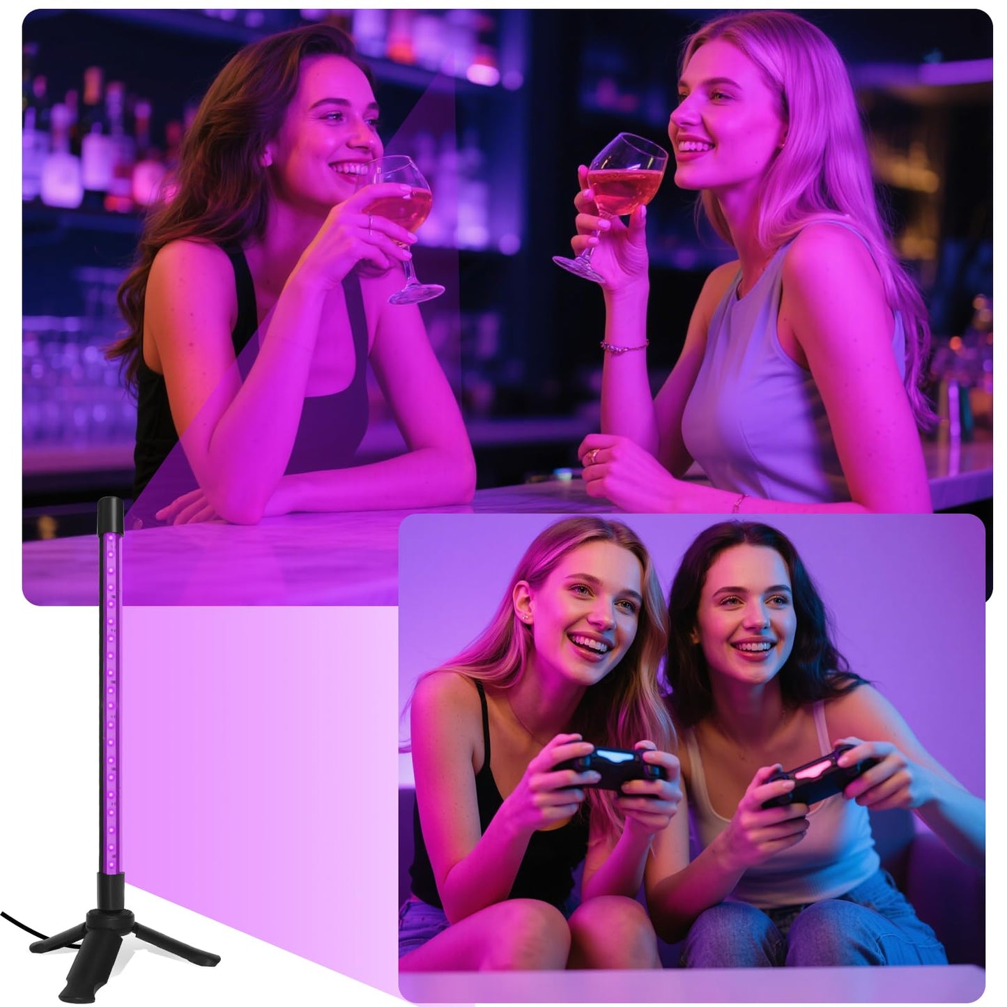 ycponggon 1 Pack LED Black Lights, Upgraded Triangular Bracket Vertical Standing Table Blacklight Fixture 10W, 1FT Desktop Led Black Light with Stand, Perfect for Party