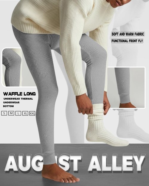 August Alley 3 Pack Men's Waffle Thermal Bottom Long Underwear Johns Soft Base Layer(Black, Dark Gray, Gray,Large)