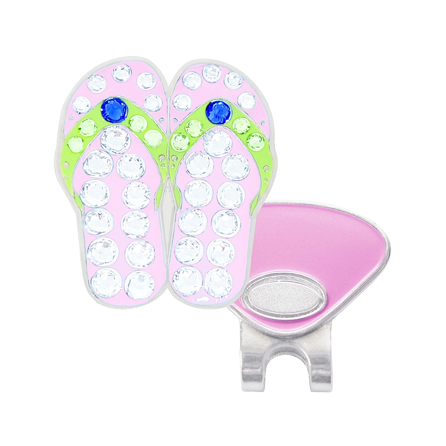 NAVIKA Pink Flip Flops Golf Ball Marker with Crystals | Hat Clip Included | Beach/Island Themed Accesory for Golfer | Pink Sandals Golfing Gift