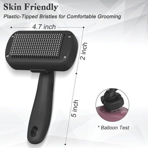 Dipoo Self-Cleaning Shedding Brush - Skin-Friendly Grooming Tool for Dogs & Cats | Deshedding & Hair Removal, Black