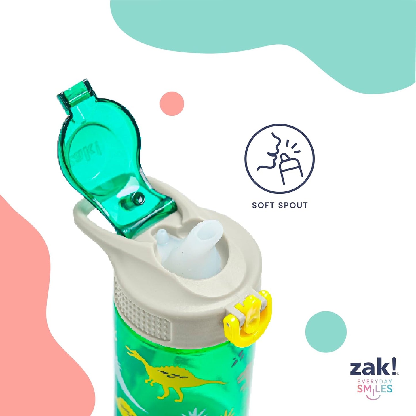 Zak Designs Dr. Seuss Kids Water Bottle - 16oz Durable Plastic, Leak-Proof With Straw & Handle | The Cat in the Hat