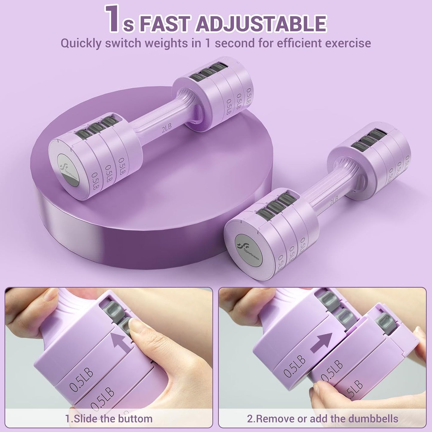 Sportneer Adjustable Dumbbells Set - 5 lb Weights with Fast Adjust Feature | 4-in-1 Home Gym Solution