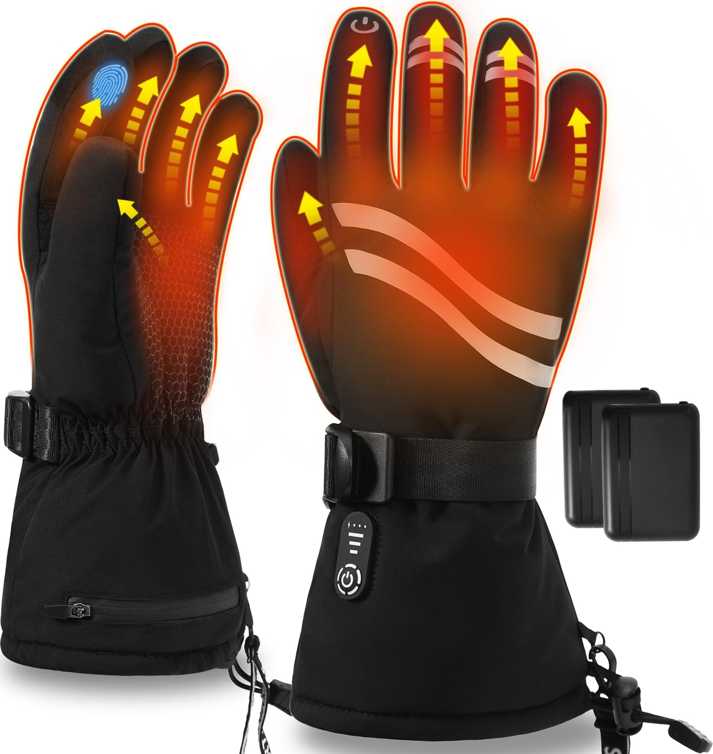 Rasfalo Heated Gloves for Men Women, Rechargeable Heated Gloves with Touchscreen, Waterproof Electric Heated Ski Gloves for Motorcycle, Hunting, Skiing, Winter Outdoor Work Black L