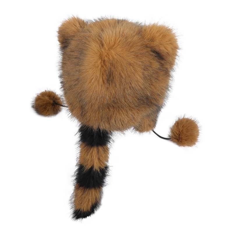 Raccoon Tail Parent-Child Plush Earflap Hat Faux Fur Animall Hat Ladies Russian Ushanka Winter Warm Cap Cute Pompoms Beanies Cap for Adult Kid Halloween Xmas Birthday