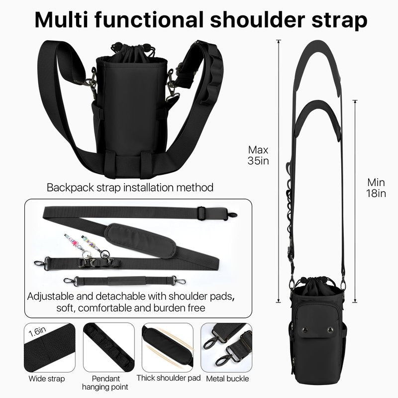 Rocason Water Bottle Holder with Strap 32 40oz Crossbody Insulated Water Bottle Carrier Sling Bag with Adjustable Wide Strap and Phone Purse 5 Pockets for Walking Hiking Gym Travel