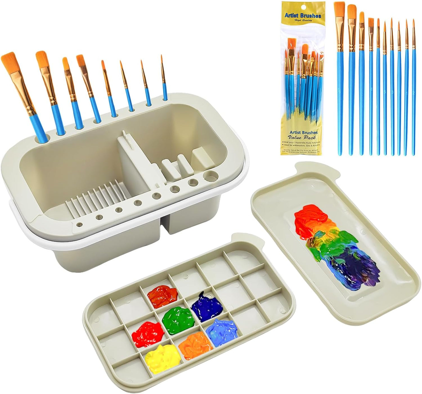 ZLY Paint Brush Cleaner Basin - 10 PCS Paint Brushes & Organizer for Acrylic & Watercolor (Gray)