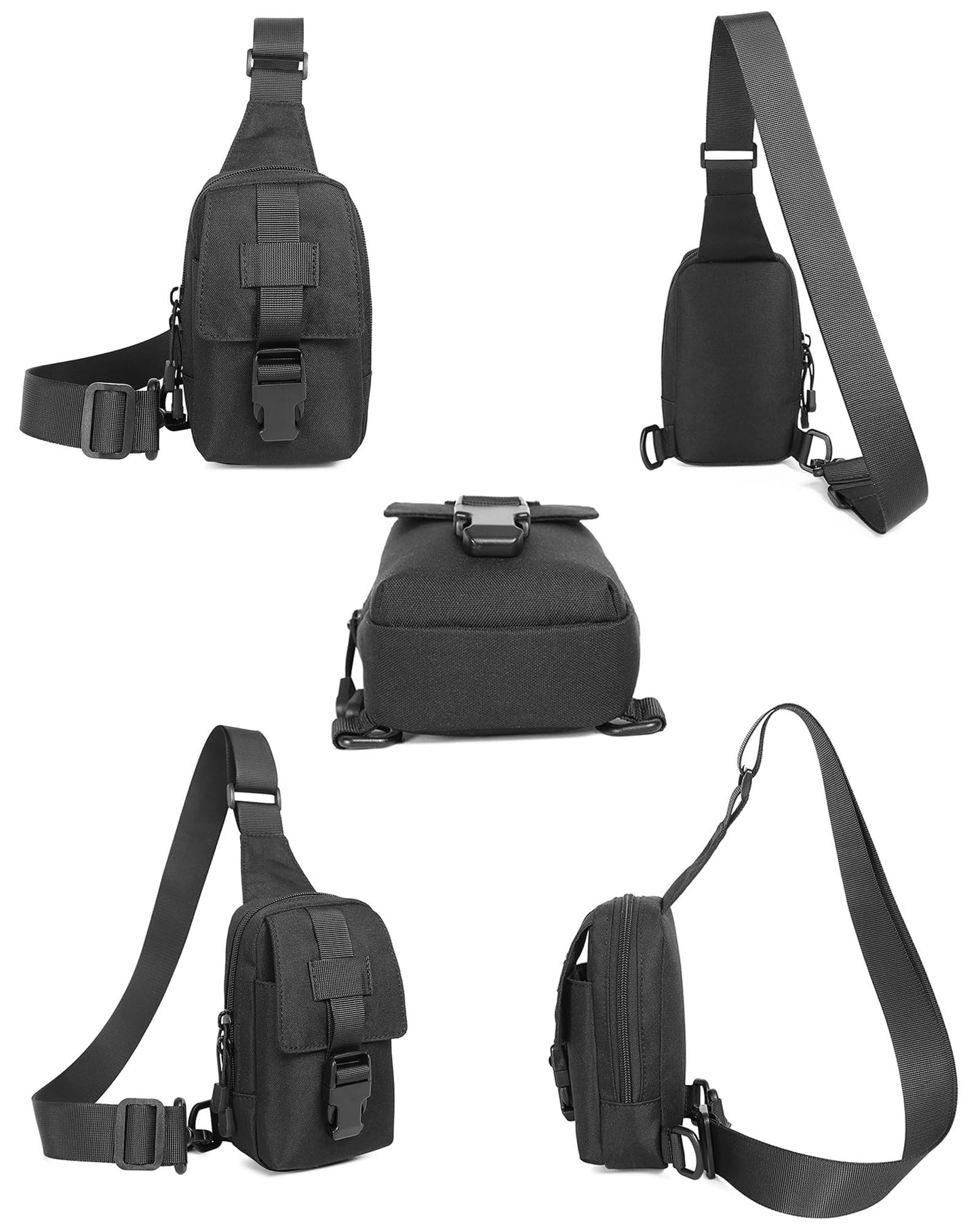Peicees Small Sling Bag for Men, Tactical Inspired Waterproof Utility EDC Mini Crossbody Chest Bag for Travel Work Sport, Canvas Black