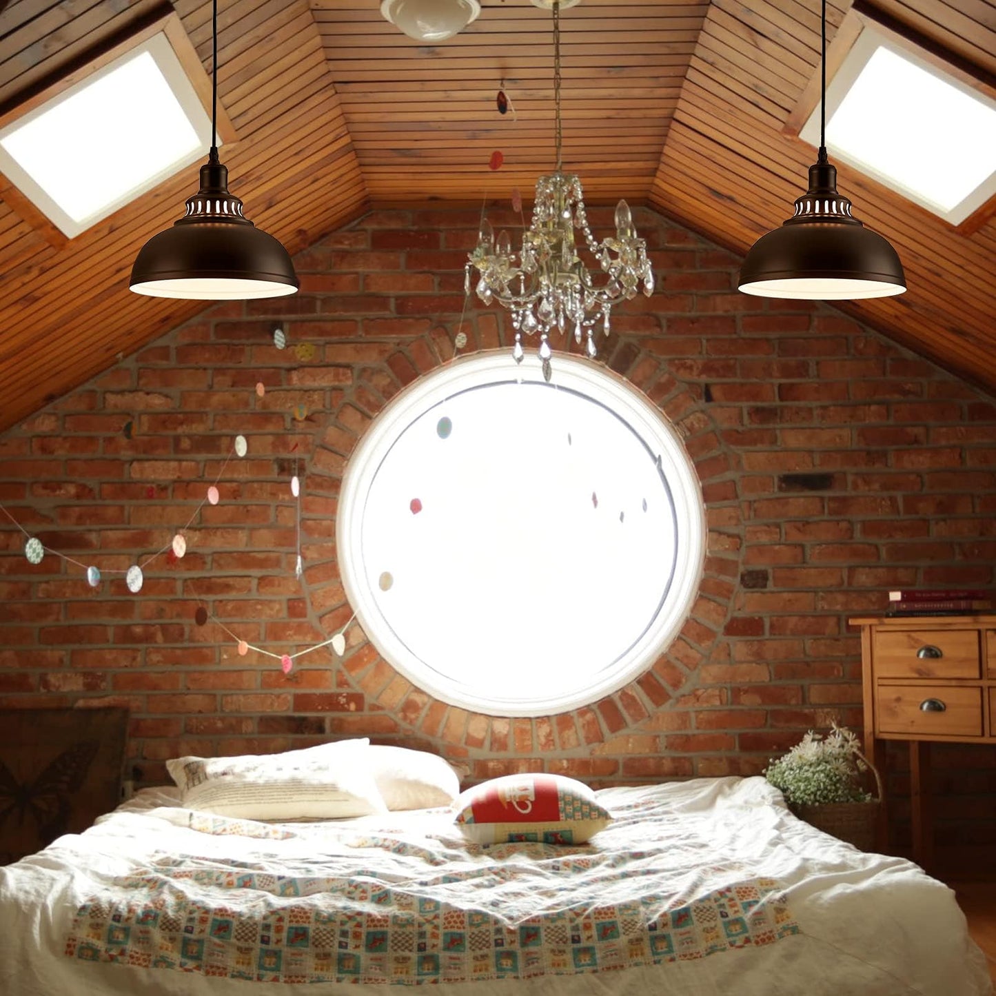 MgLoyht 3PCS Pendant Lights, Farmhouse Pendant Lamp with Metal Shade, Matte Black Industrial Pendant Lighting with E26 Base for Kitchen Island, Dining Room, Living Room, Bedroom, Hallway, 11.38in