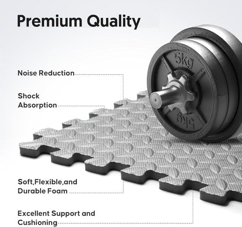 32 Pack Home Gym Mat, Puzzle Exercise Mat, 1of EVA Interlocking Foam Floor Tiles for Home Workout Equipment and Kids' Play Areas - Grey, 24 in x 24 in x ½ in - 32 Tiles (Grey, 32 Pack 128 sq ft)