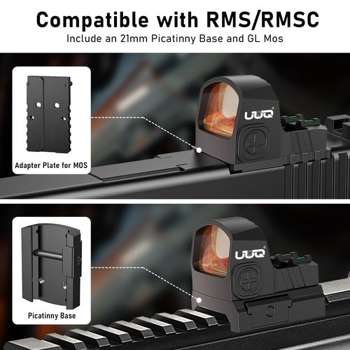 UUQ Mini Reflex RMS/RMSc Red Dot Sight with Fiber Optics,2MOA,10 Brightness Adjustments Motion Awake Red Dot Scope for Rifles, Pistols and Shotguns,Suitable for RMSc and 20mm Picatinny Rail