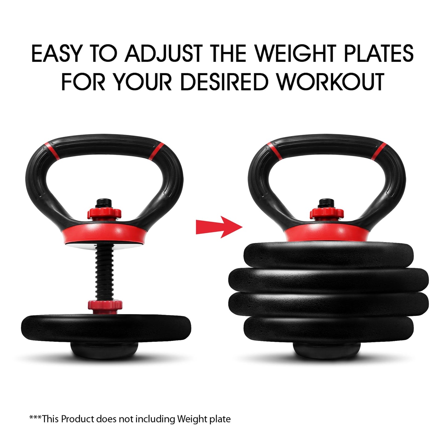 Yes4All Comfortable Grip Adjustable Kettlebell Handle Converter for 1 inch Weight Plates - Pair