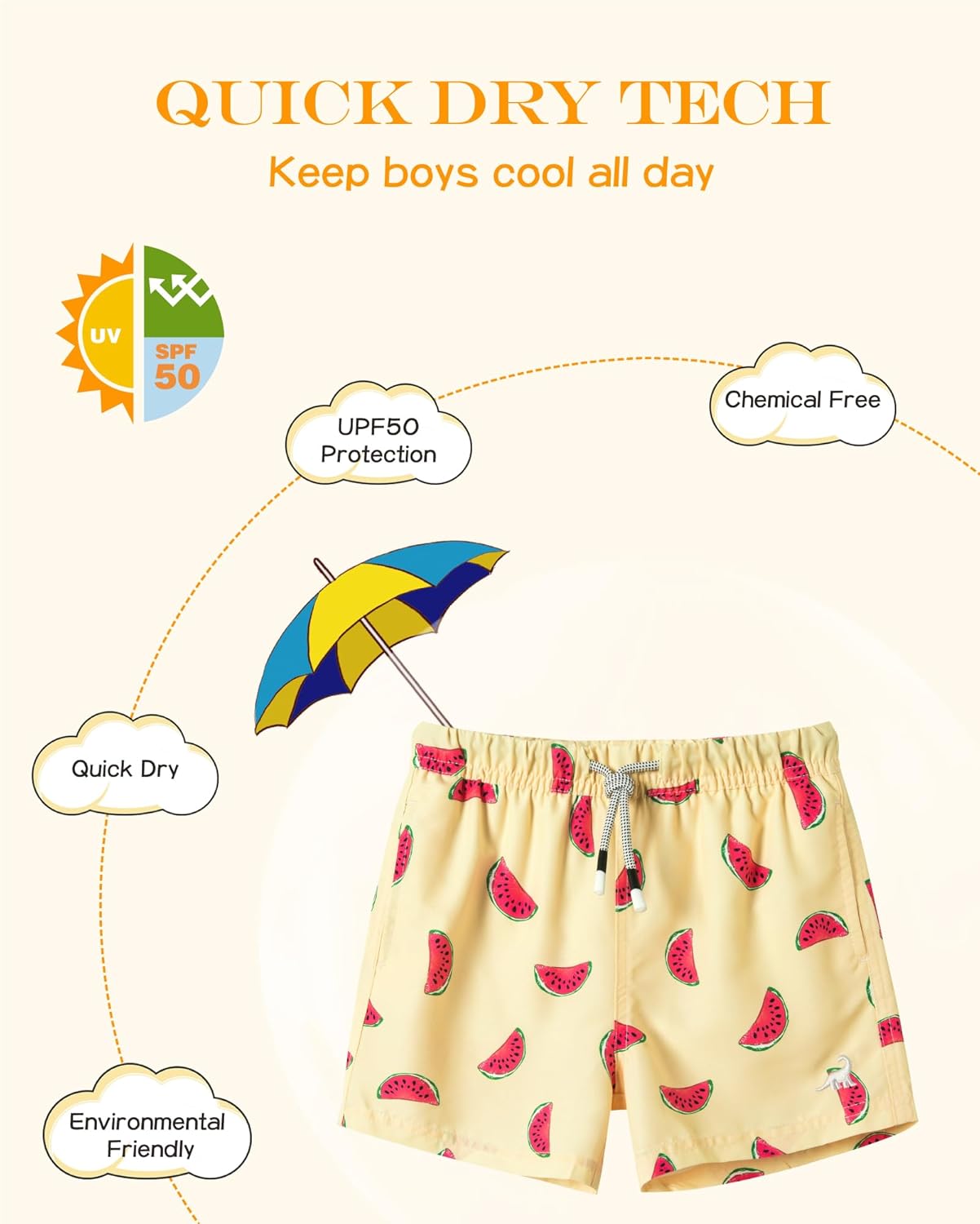 Surfcuz Little Boys Swim Trunks - UPF 50+ Quick Dry Beach Shorts for Toddlers