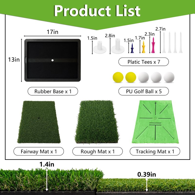 Golf Hitting Mat Indoor, Golf Practice Mat Outdoor, Chipping Training Mats – Replaceable Pad with Instant Swing Path Feedback for Backyard Driving Garden - 13" x 17"