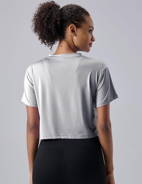 5 Pack: Women's Loose Fit Workout Crop Tops, Athletic Short Sleeve Gym T-Shirts Dry Fit Crew Neck Tees (Set 2, Small)