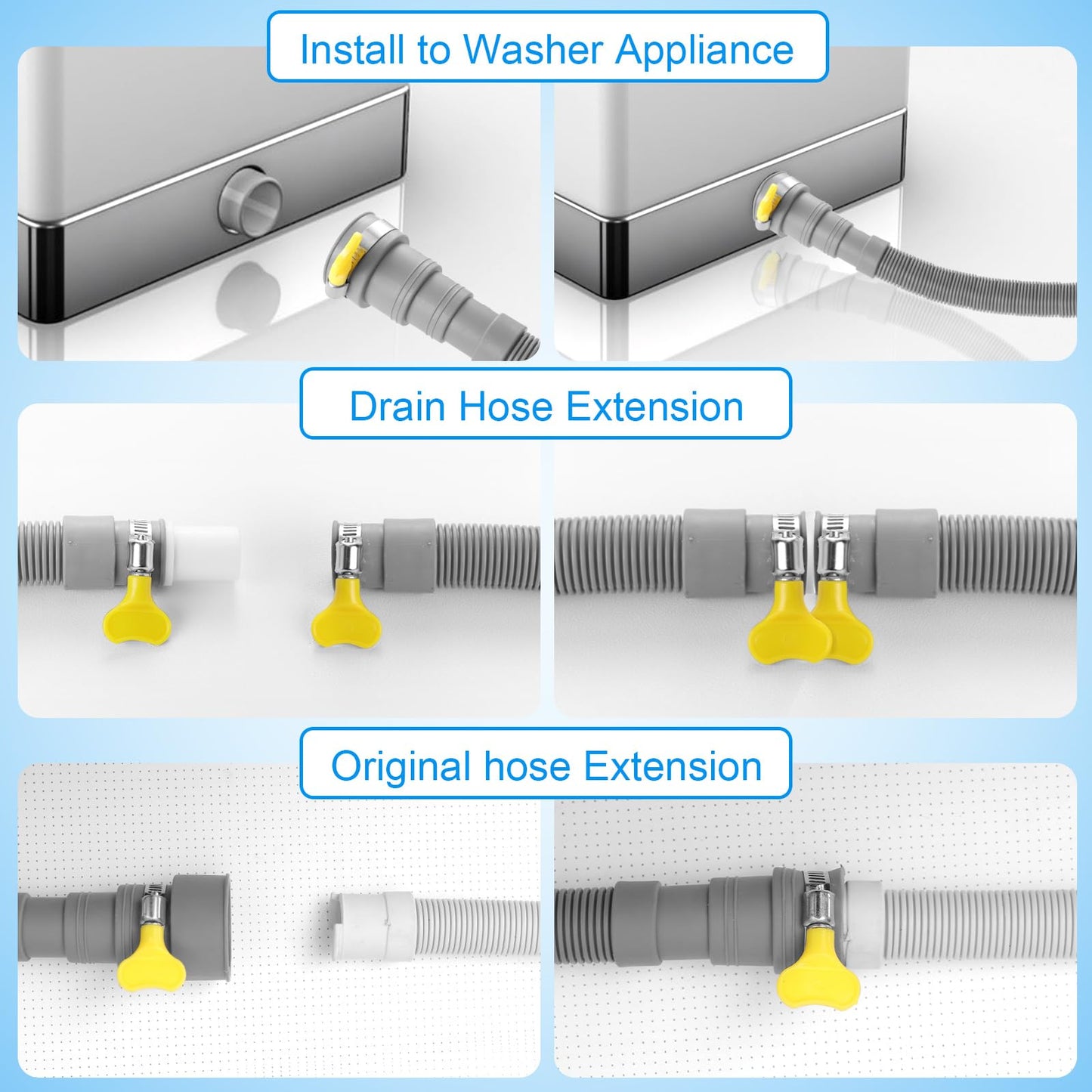 Elyfree Washing Machine Drain Hose, 6 Feet Universal Dishwasher Drain Hose Extension Kit Corrugated Washer Hoses, 7 PCS Set with 4 Clamps & 1 U-Bend Hose Holder