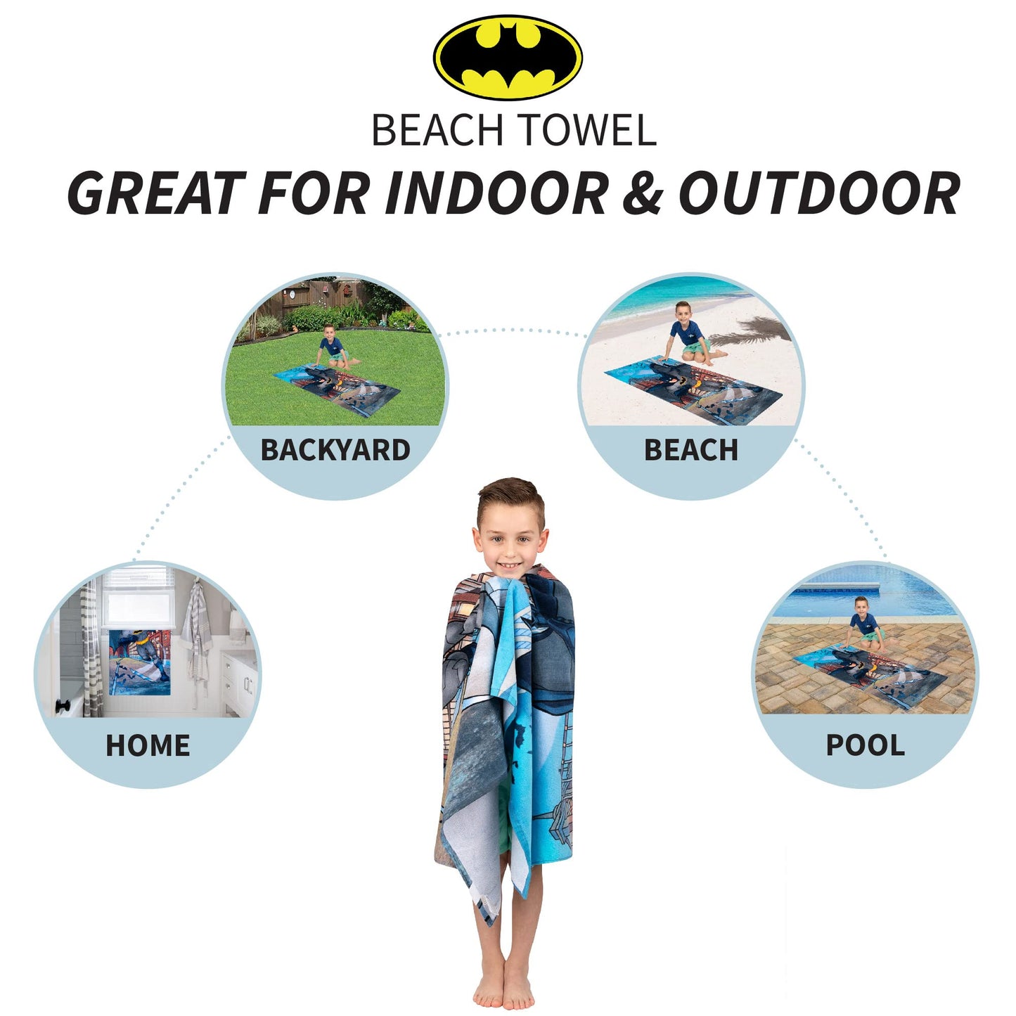 Franco Kids Super Soft Cotton Beach Towel, 58 in x 28 in, Batman DC Comics