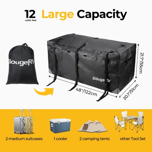 BougeRV Hitch Cargo Carrier Bag Waterproof/Rainproof for Car Truck SUV Vans Rear Mount Trays and Baskets 48'' L x 20'' W x 22'' H