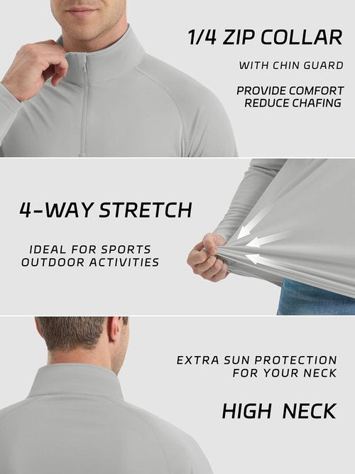 KEFITEVD Men's UPF 50+ Sun Protection Shirt - Quick Dry Long Sleeve 1/4 Zip UV Fishing T-Shirt