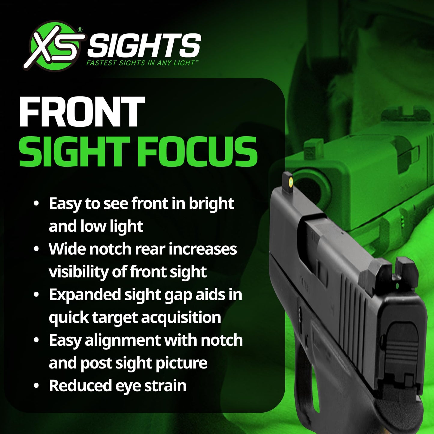 XS Sights F8 Night Sight for Pistols, Fast Acquisition, Wide U-Notch Rear Sight, High Visibility, Easy Alignment, Fits Sig P320, P365, P225, P226, P229, Springfield Hellcat (Not OSP),XD, XDM & XDS