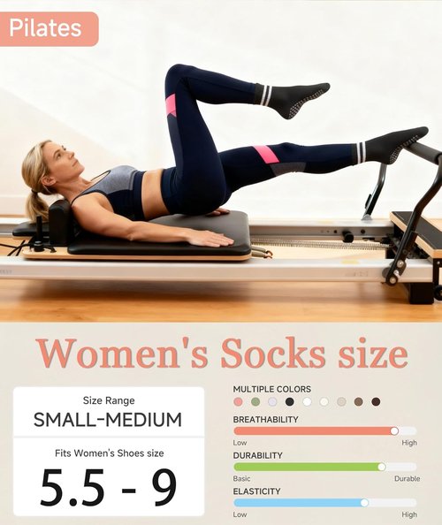 Mancreda Pilates Socks for Women - Non-Slip Grips Yoga Socks for Barre & Hospital | 84% Cotton (2/3/4 Pairs)