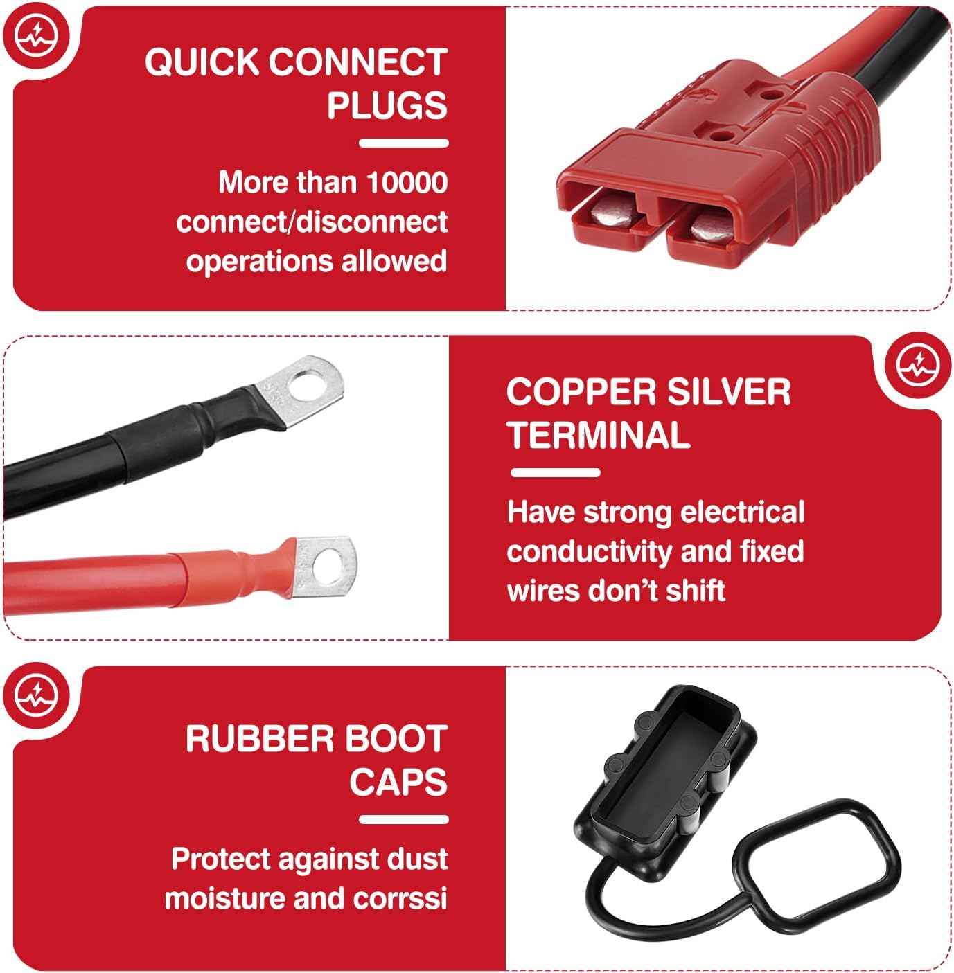 Heavy Duty 7 FT Quick Disconnect Winch Power Cable - 4 AWG Copper Wiring