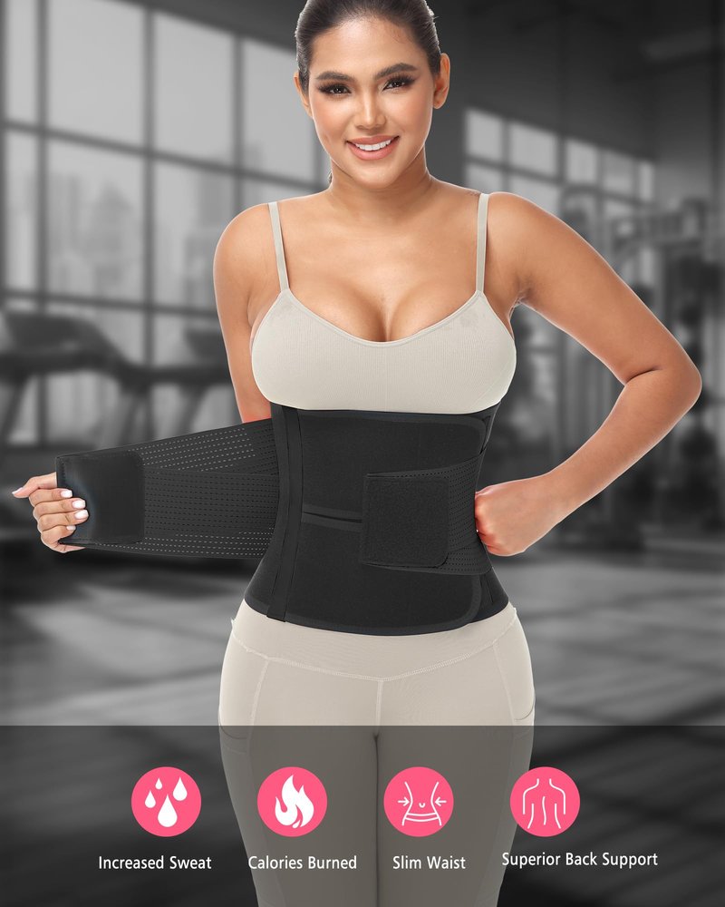 Kintarkee Waist Trainer for Women Man Waist Tmimmer Ab Belt Tummy Control Body Shaper Workout Sweat Belt Sports Sauna Suit (Black, Large)
