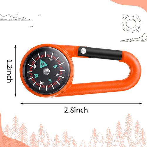 32 Pcs Compass Keychain for Kids Small Compass Keychain Belt Clips with Holes Adventure Camping Metal Buckle Pocket Outdoor Hiking Survival Camping Party Favors (Multicolor)