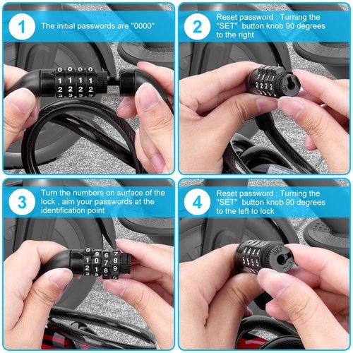 Ainiv 4FT Scooter Lock Anti-Theft, Bike Locks Cable Combination 4 Digit/12 Steel Cables Resettable Compatible for Xiaomi M365/Max/GXL/Ninebot/Segway Scooter/Moto/Bicycle Lock with Lock Holders