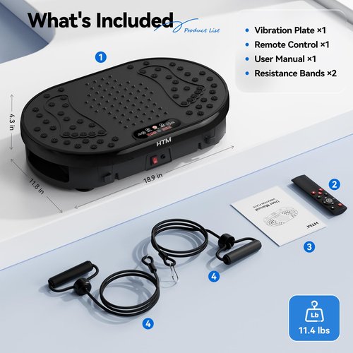 HTM Vibration Plate Exercise Machine with 120 Speed Levels, 9 Program Modes and Remote Control - 15 Min Timer, 300 lbs Capacity Vibrate Stand Shake Board for Full Body Workout, Fat Burner and Toning