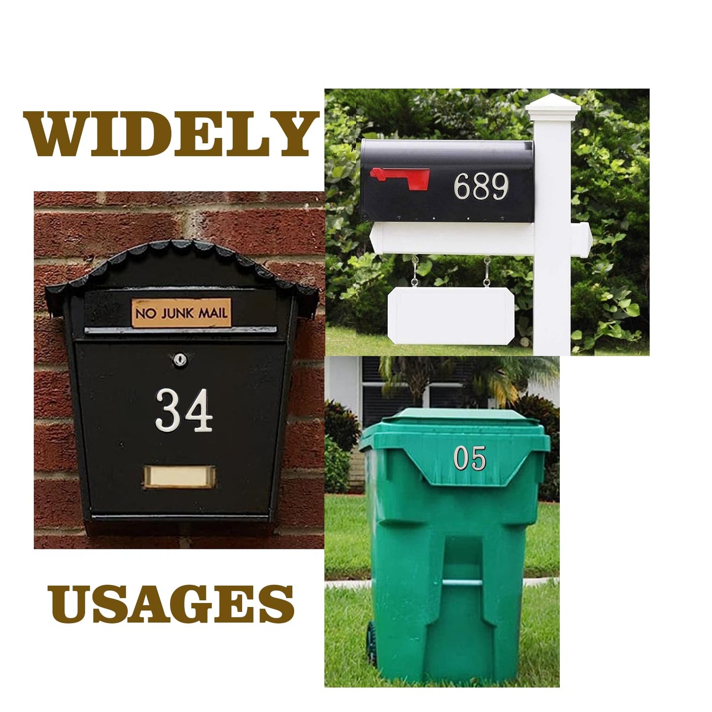 Mailbox Numbers for Outside, MONNCHA House Numbers for Mailbox 3D Self Adhesive mailbox Numbers 2 Inch Door Address Numbers Stickers for Mailbox, Apartment, House, Trash Bins - Silver