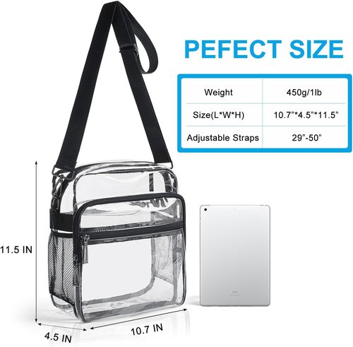 LATMAP Clear Stadium Bag - 12x6x12 Transparent Purse with 3-Zipper Pockets | Ideal for Concerts & Sports Events