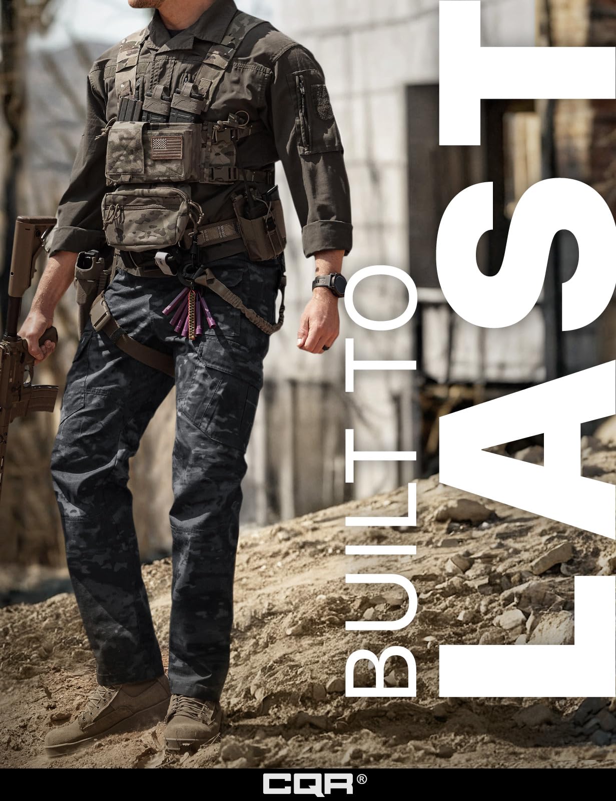 CQR Men's Tactical Pants, Water Resistant Ripstop Cargo Pants, Lightweight EDC Work Hiking Pants, Outdoor Apparel, Duratex Mag Pocket Print Utility Camo Black, 36W x 30L