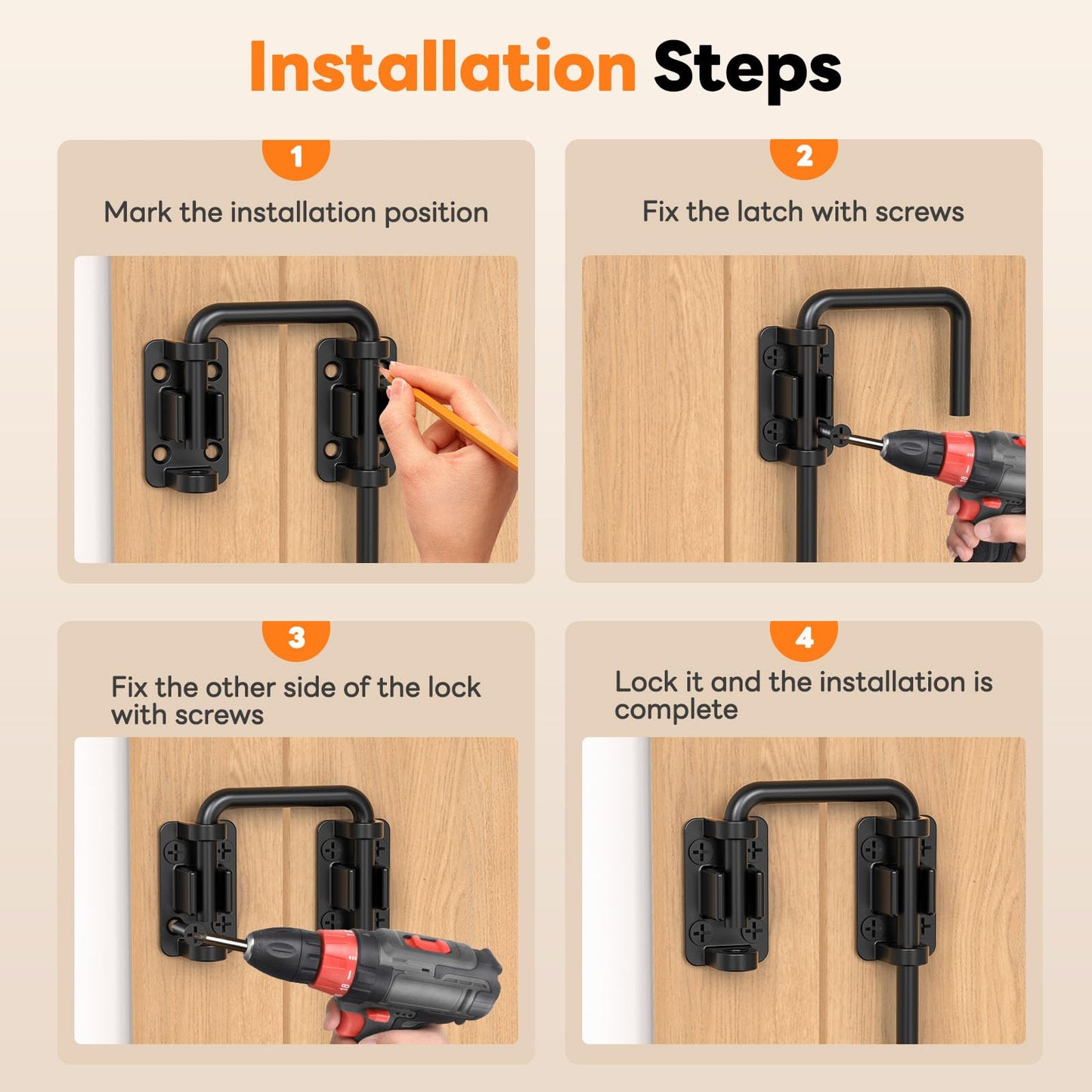 SecureLatch Sliding Door Loop Lock, 2.36 Inch Stainless Steel Patio Door Latch for Window, Barn, Garden, Fence, Shed, Closet, Double Gate - 90/180 Degree Installation U-Bolt Lock (Black-1PC)