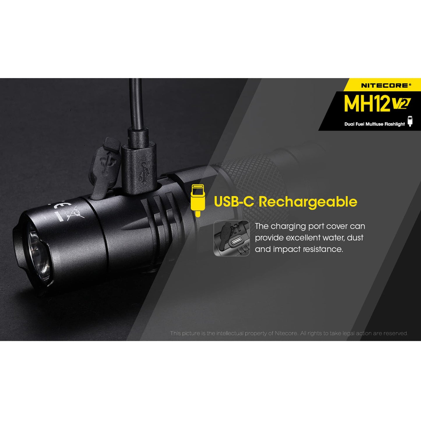 Nitecore MH12 v2 1200 Lumen USB-C Rechargeable Tactical Flashlight with LumenTac Organizer