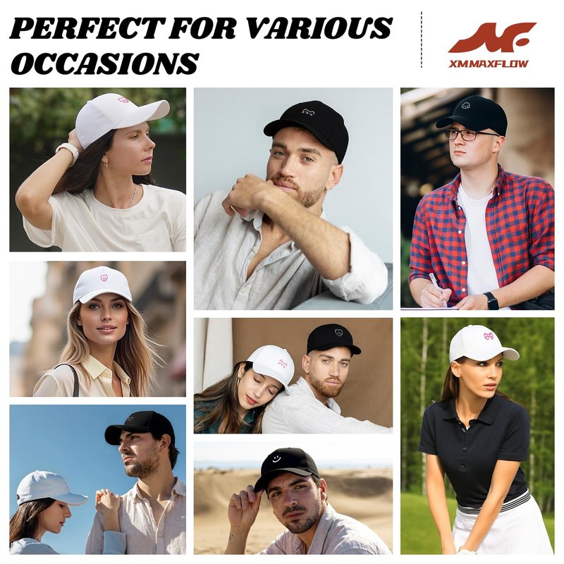 XMMAXFLOW Unisex Baseball Cap with Exquisite Pattern, Adjustable Embroidered Baseball Cap as a Delicate Gift (US, Alpha, One Size, MF09-WhiteSmileLove-Black)